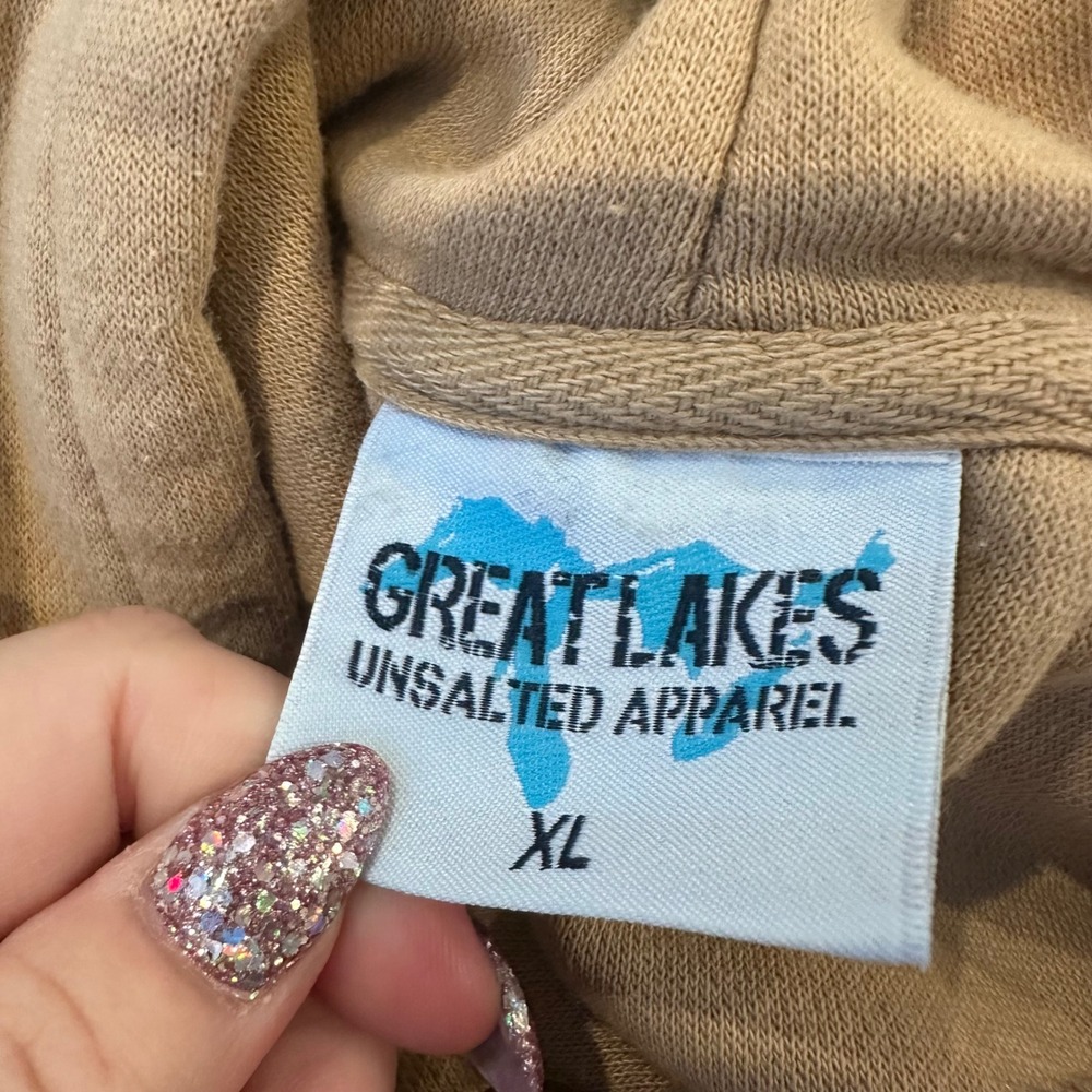 Great Lakes Unsalted Apparel Mackinac Island Hoodie Tan XL Michigan Sweatshirt - Picture 4 of 5